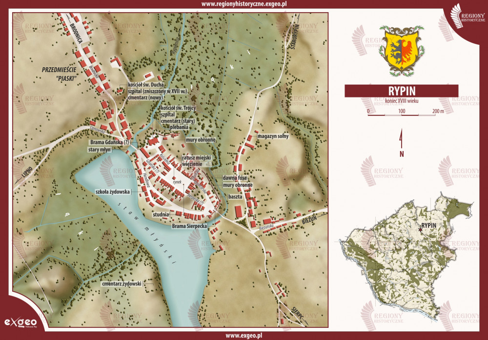 Rypin, plan miasta, mapa, XVIII wiek, stara mapa Rypina, stare miasto, ziemia dobrzyńska, dzieje Rypina, historia Rypina, exgeo, regiony historyczne